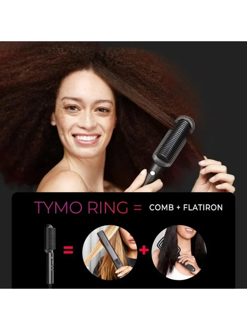 Hair Straightener Brush Comb - Fast Heating, 5 Temp Settings, Dual Voltage